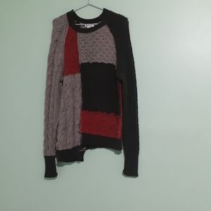 Wool Fisherman sweater, cable knit patchwork design size M